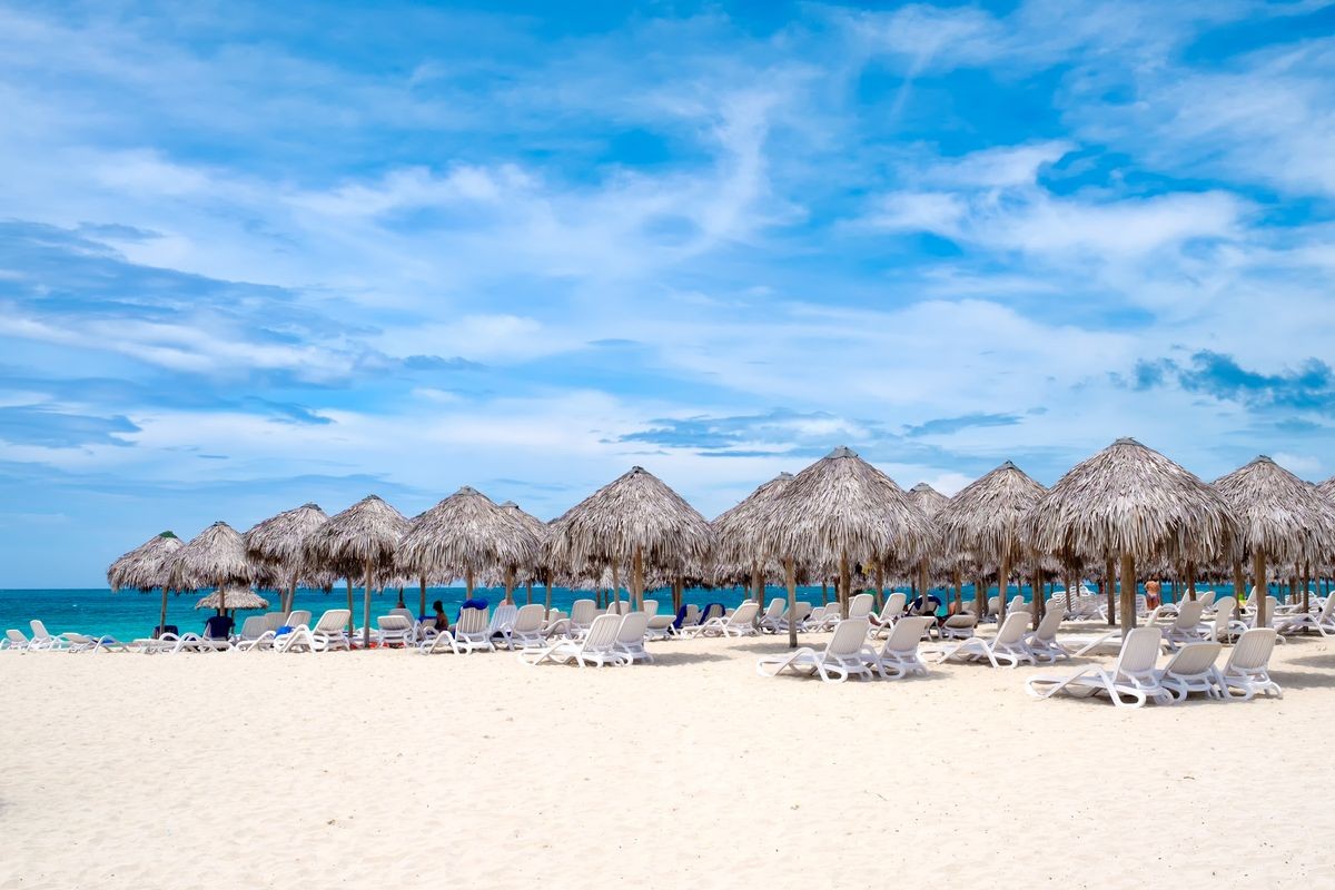 Umbrellas on the sand at a resort on Varadero beach in Cuba